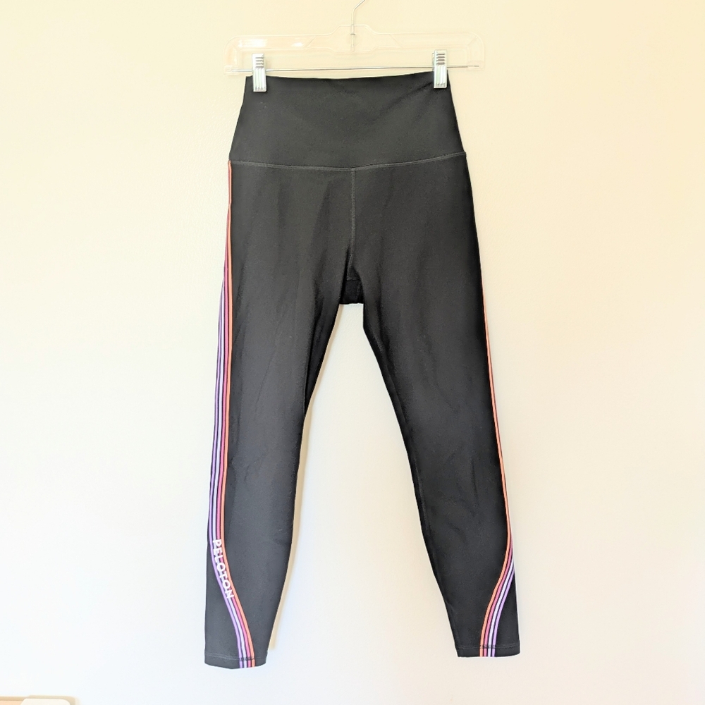Peloton Athletic Leggings Black With Multicolor Side Stripes Small